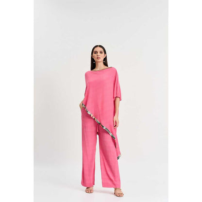 KOSWI Pink Short Kaftan with Pant (Set of 2)