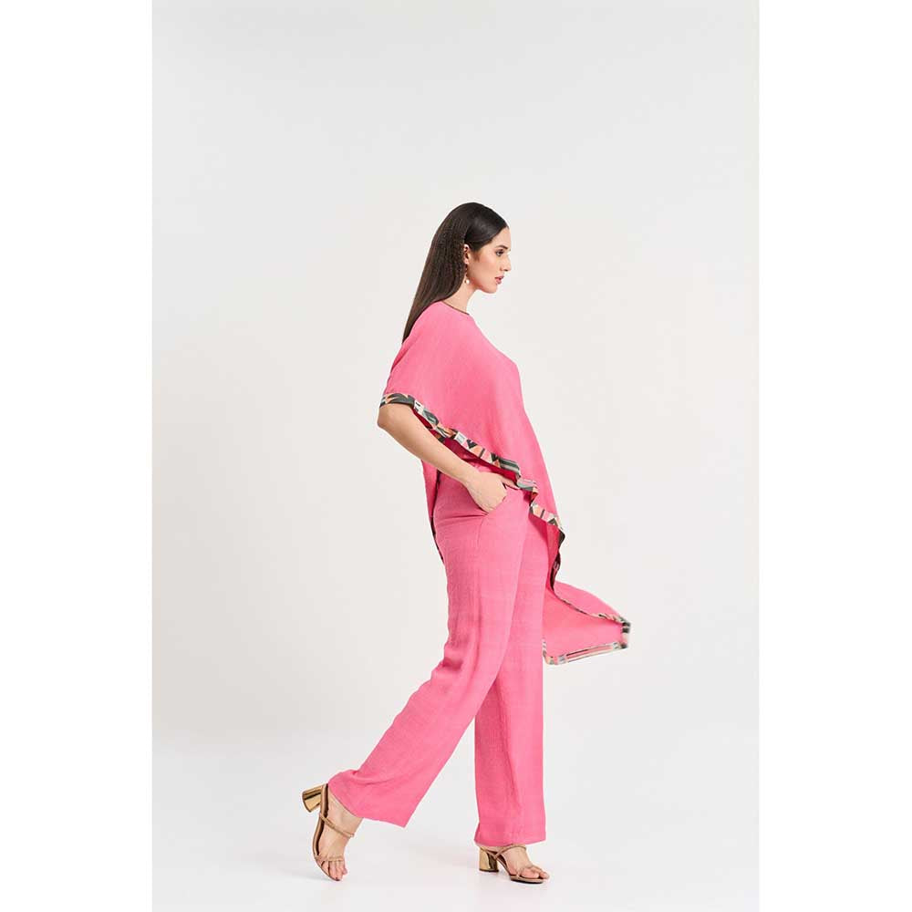 KOSWI Pink Short Kaftan with Pant (Set of 2)