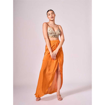 KOSWI Browns Abstract Print Cape with Blouse and Skirt (Set of 3)