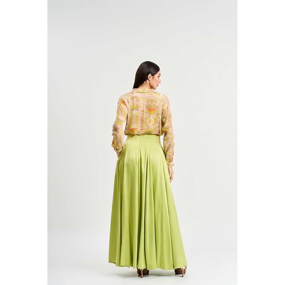 KOSWI Lime Green Print Shirt with Skirt (Set of 2)