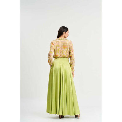 KOSWI Lime Green Print Shirt with Skirt (Set of 2)