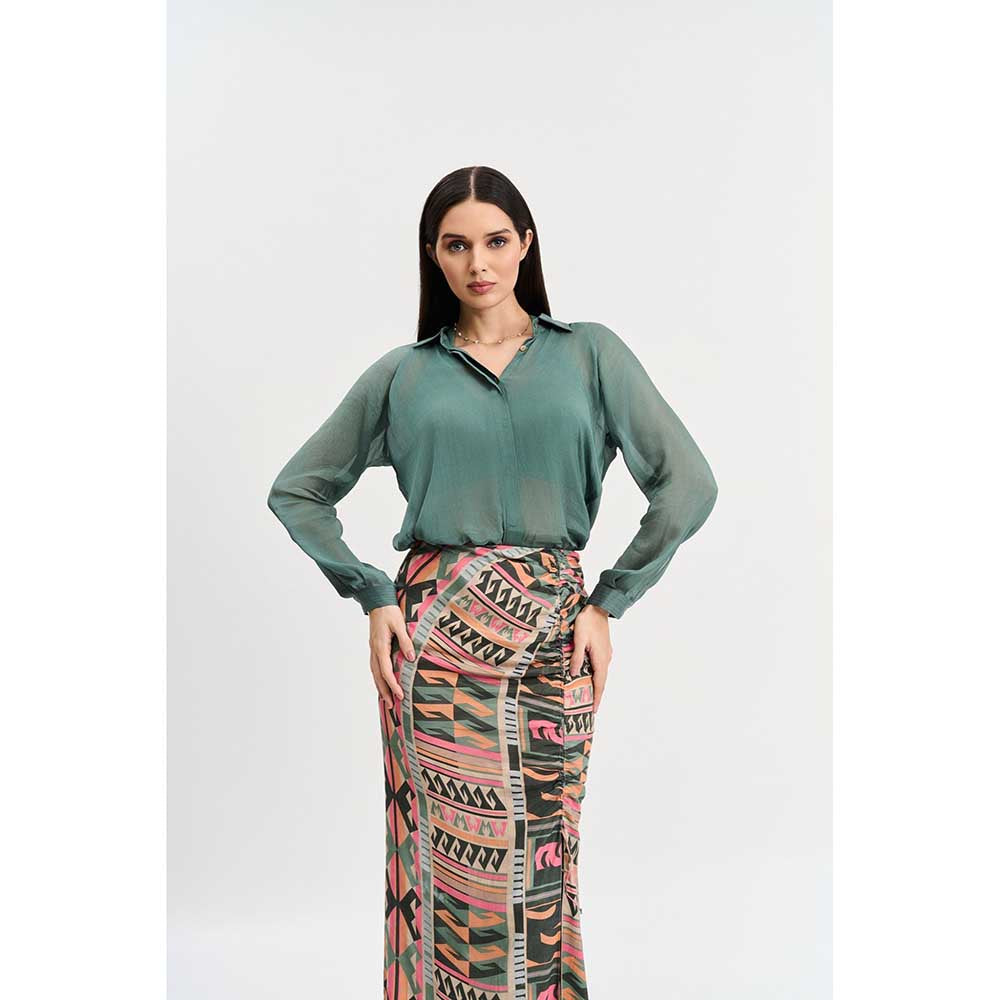 KOSWI Chalk Green Shirt and Skirt (Set of 2)