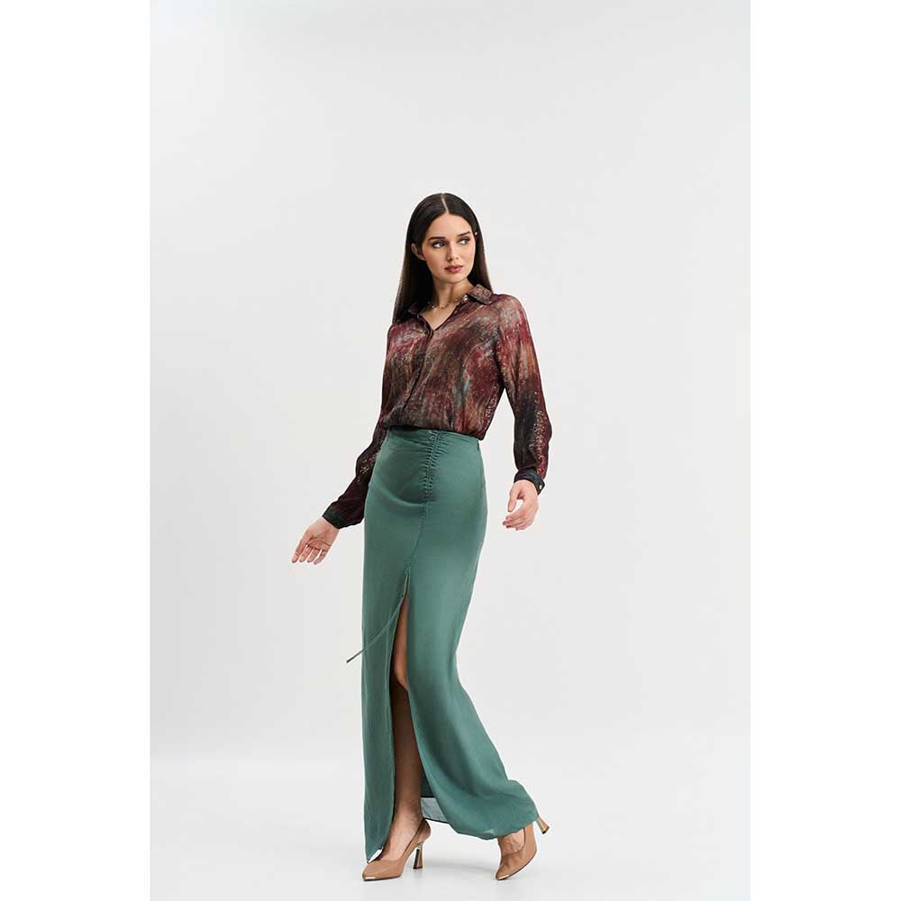 KOSWI Maroon Print Shirt with Skirt (Set of 2)