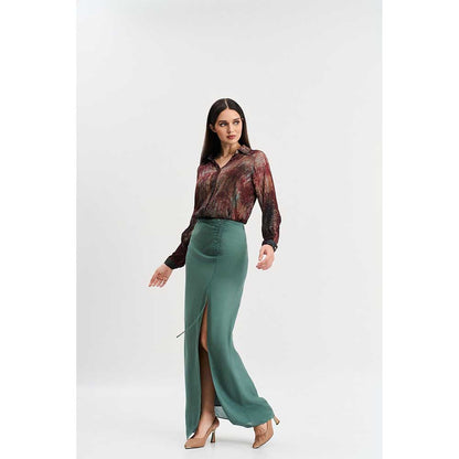 KOSWI Maroon Print Shirt with Skirt (Set of 2)
