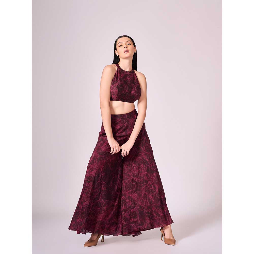 KOSWI Maroon Cherry Floral Print Co-Ord (Set of 2)