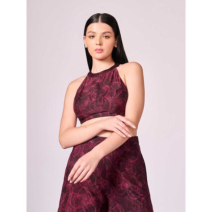 KOSWI Maroon Cherry Floral Print Co-Ord (Set of 2)