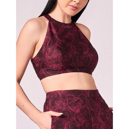 KOSWI Maroon Cherry Floral Print Co-Ord (Set of 2)