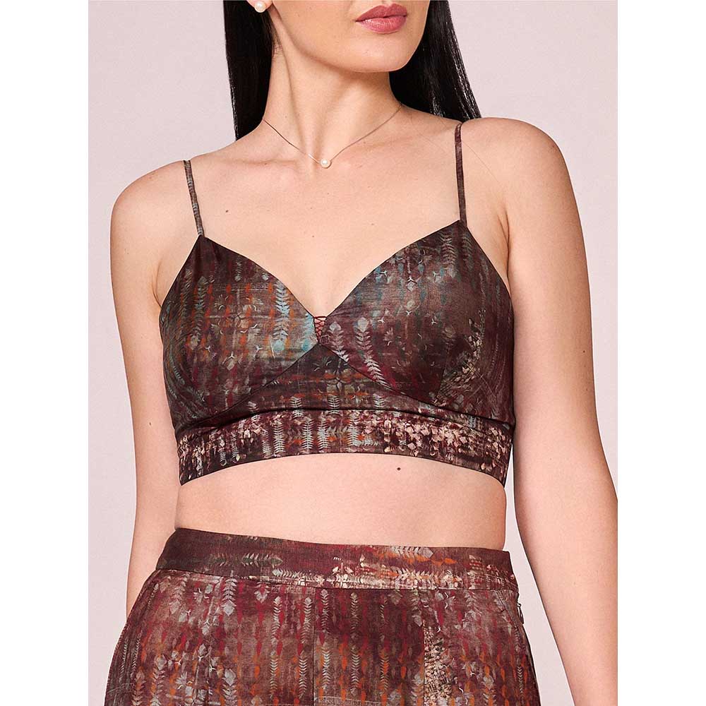 KOSWI Maroon Abstract Print Pant with Blouse and Jacket (Set of 3)