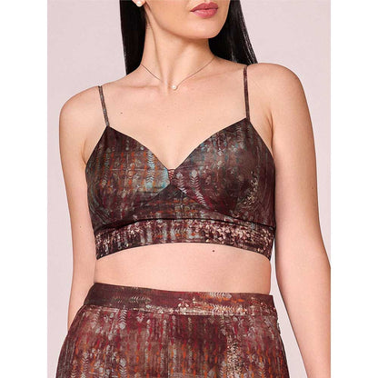 KOSWI Maroon Abstract Print Pant with Blouse and Jacket (Set of 3)