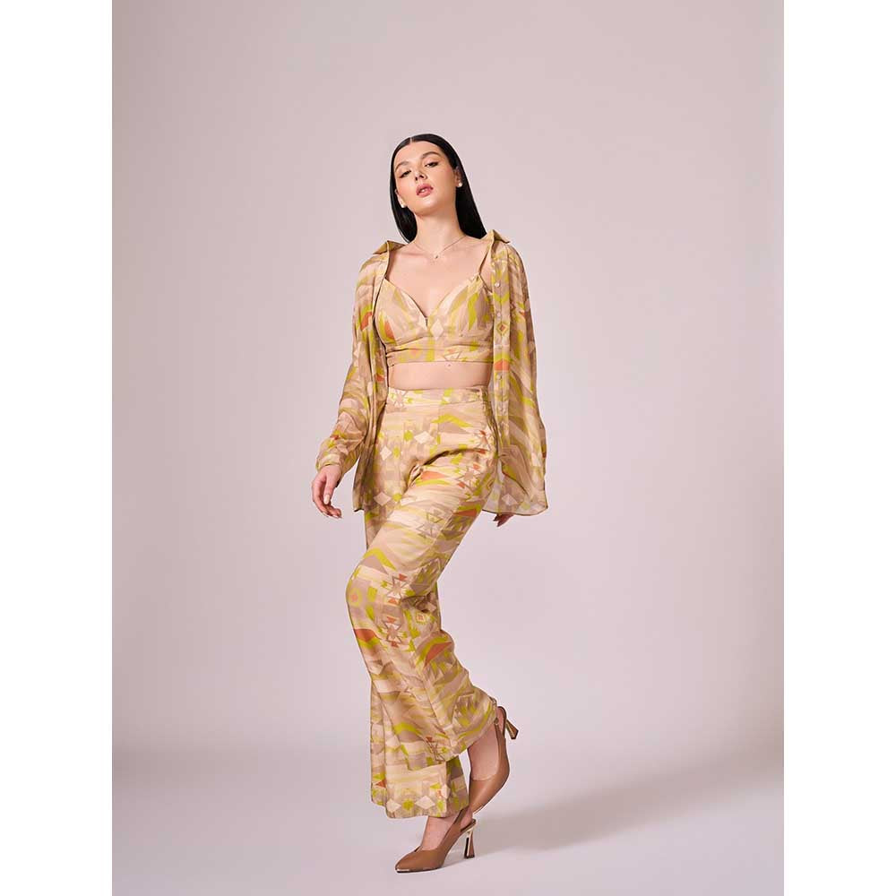 KOSWI Yellow Geometric Print Co-Ord (Set of 3)