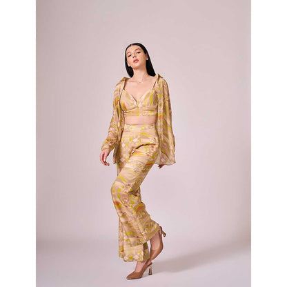 KOSWI Yellow Geometric Print Co-Ord (Set of 3)