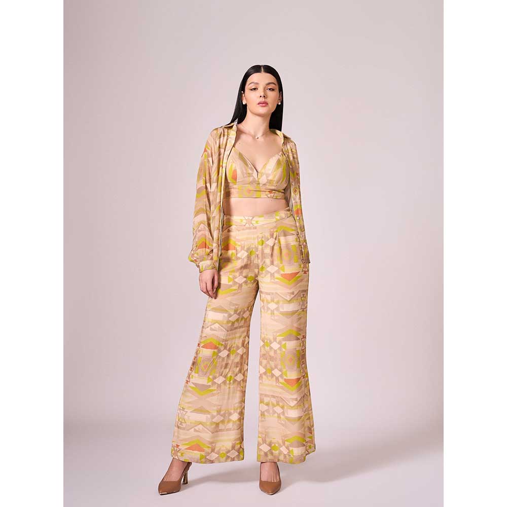 KOSWI Yellow Geometric Print Co-Ord (Set of 3)
