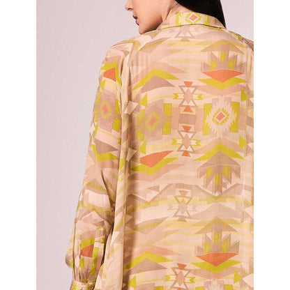 KOSWI Yellow Geometric Print Co-Ord (Set of 3)