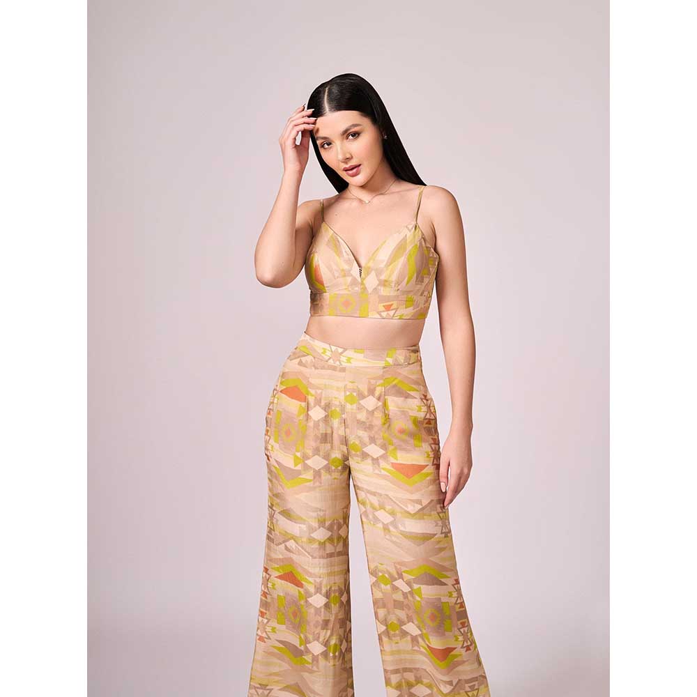 KOSWI Yellow Geometric Print Co-Ord (Set of 3)