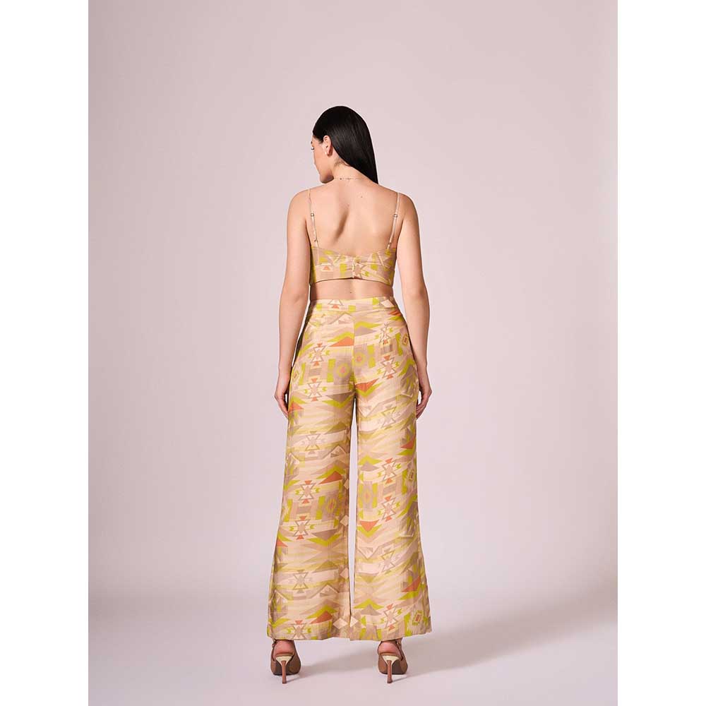 KOSWI Yellow Geometric Print Co-Ord (Set of 3)