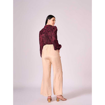 KOSWI Maroon Cherry Abstract Print Shirt with Pant (Set of 2)