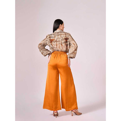 KOSWI Browns Abstract Print Shirt with Pant (Set of 2)