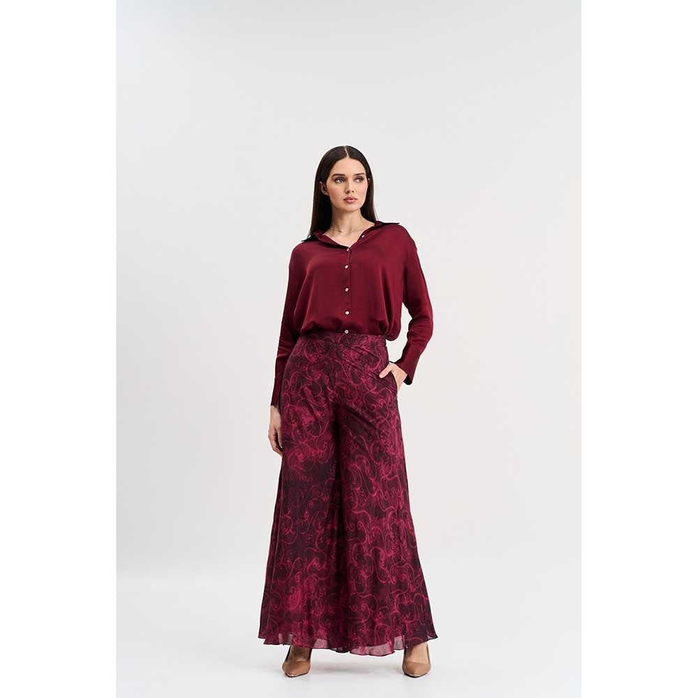 KOSWI Burgundy Cherry Colour Shirt with Pant (Set of 2)