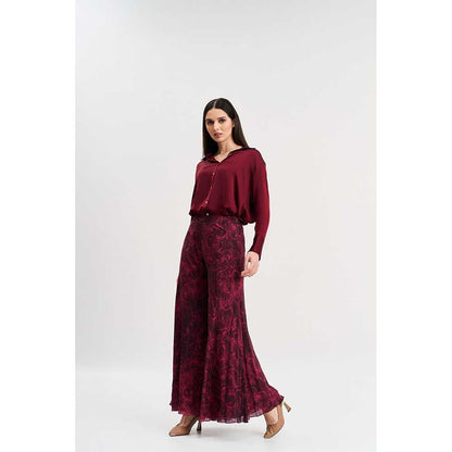 KOSWI Burgundy Cherry Colour Shirt with Pant (Set of 2)
