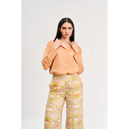 KOSWI Light Orange Colour Shirt and Pant (Set of 2)