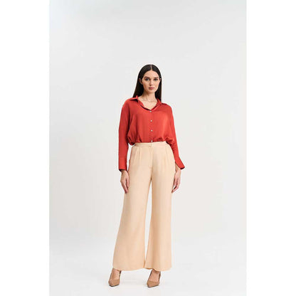 KOSWI Rust Colour Shirt with Pant (Set of 2)