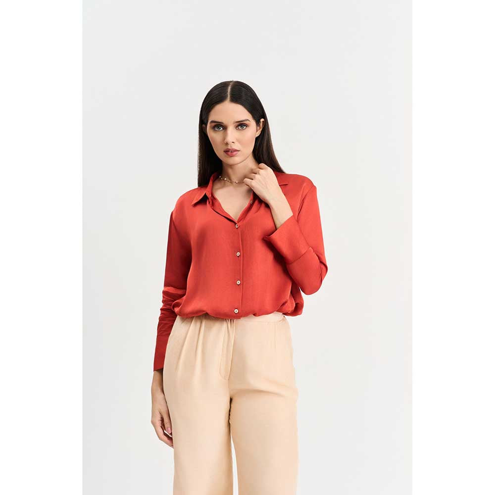 KOSWI Rust Colour Shirt with Pant (Set of 2)