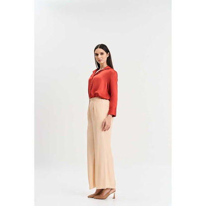 KOSWI Rust Colour Shirt with Pant (Set of 2)