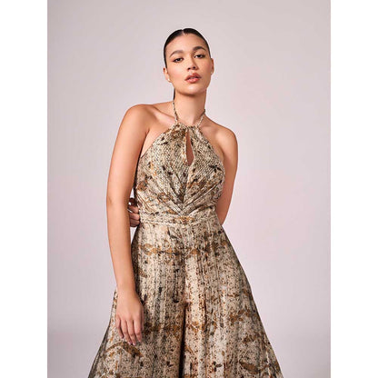 KOSWI Browns Abstract Print Jumpsuit