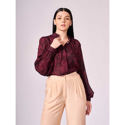 KOSWI Maroon Cherry Abstract Print Shirt