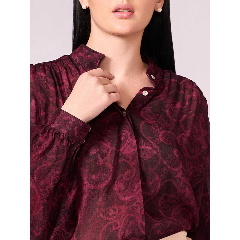 KOSWI Maroon Cherry Abstract Print Shirt