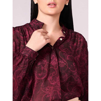 KOSWI Maroon Cherry Abstract Print Shirt