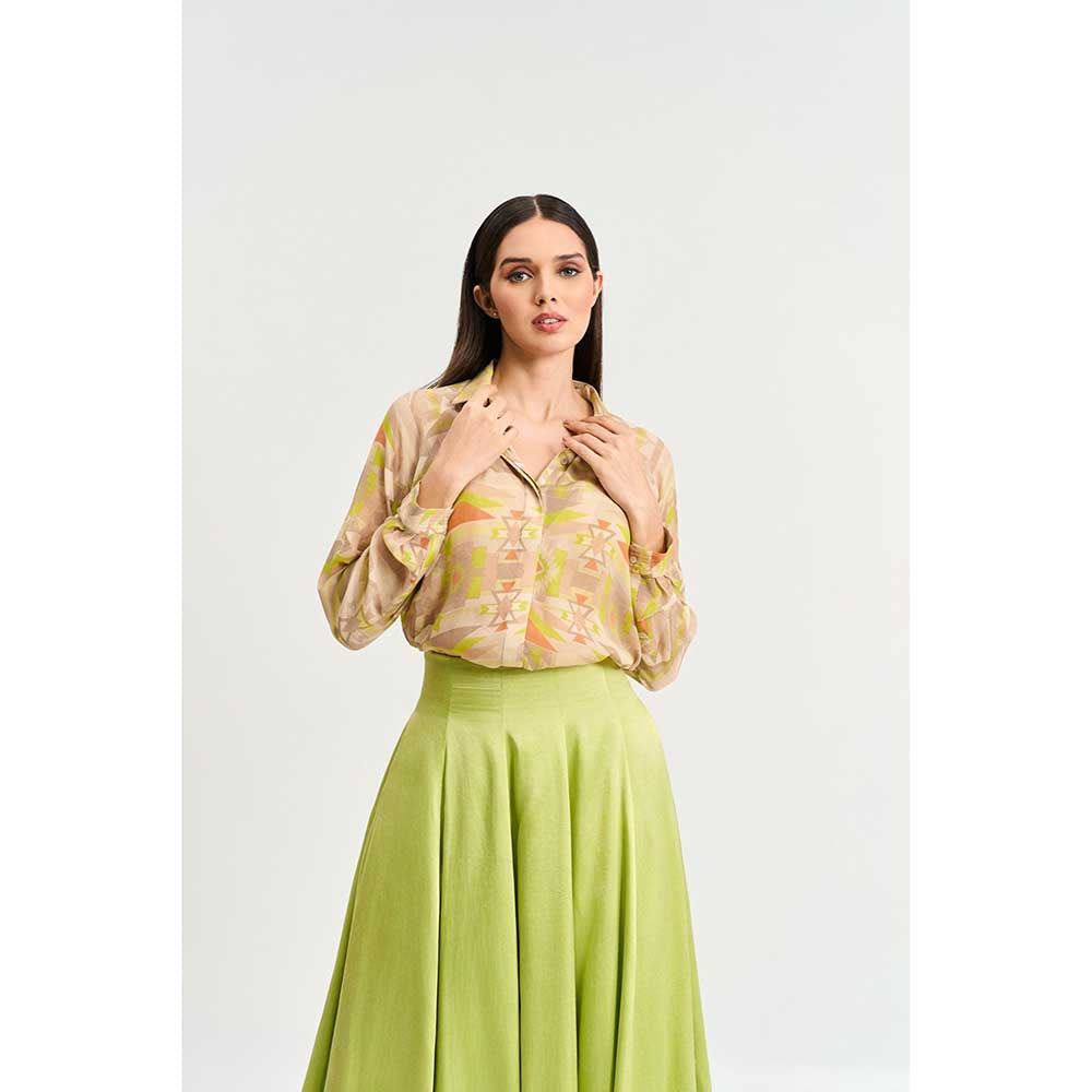 KOSWI Lime Green Geometric Print Shirt