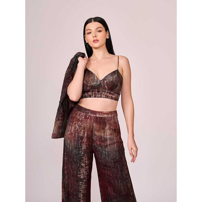 KOSWI Maroon Floral Print Flared Pant