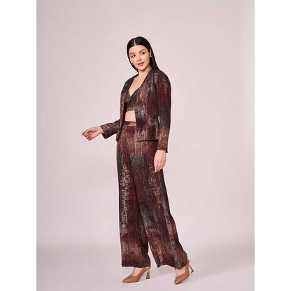 KOSWI Maroon Floral Print Flared Pant