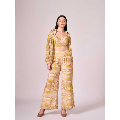 KOSWI Beige Geometric Print Wide Pant