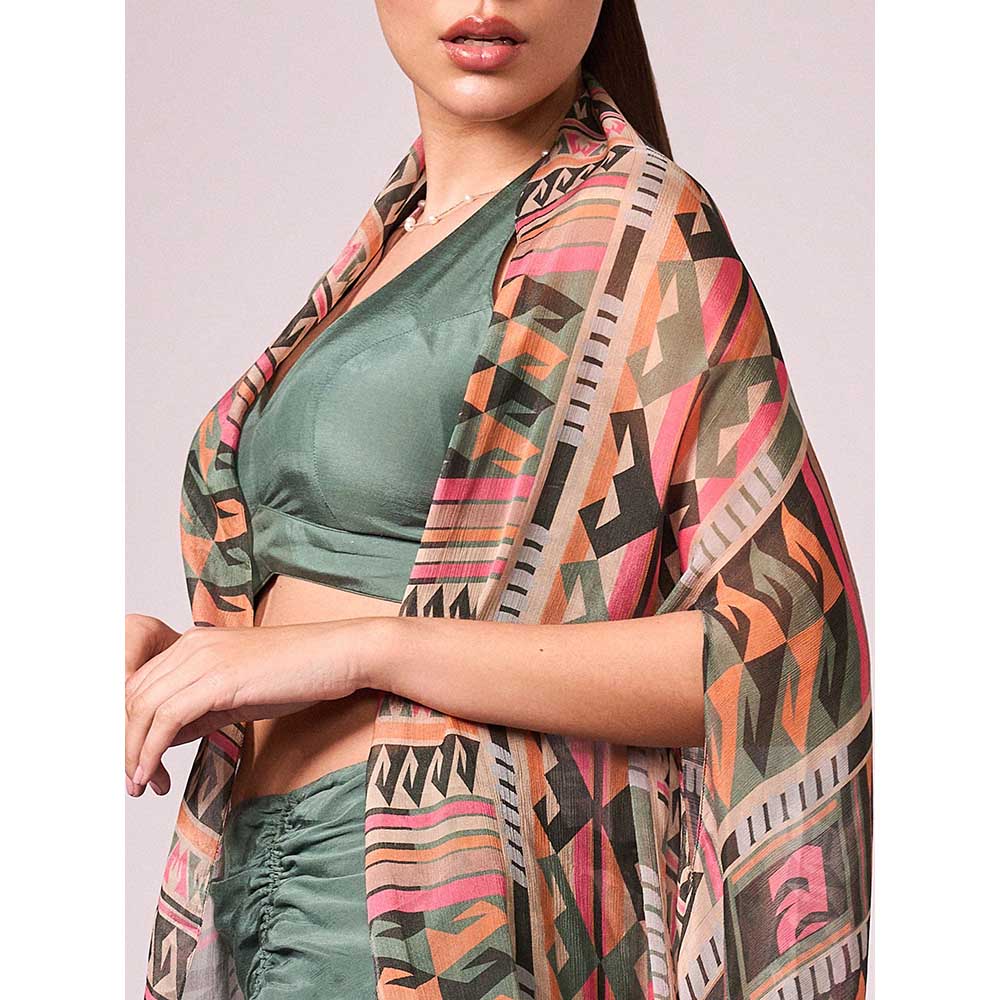 KOSWI Multi Coloured Geometric Print Cape