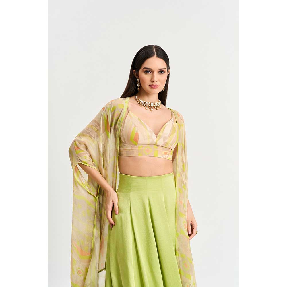 KOSWI Lime Green Geometric Print Cape