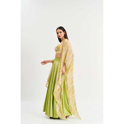 KOSWI Lime Green Geometric Print Cape