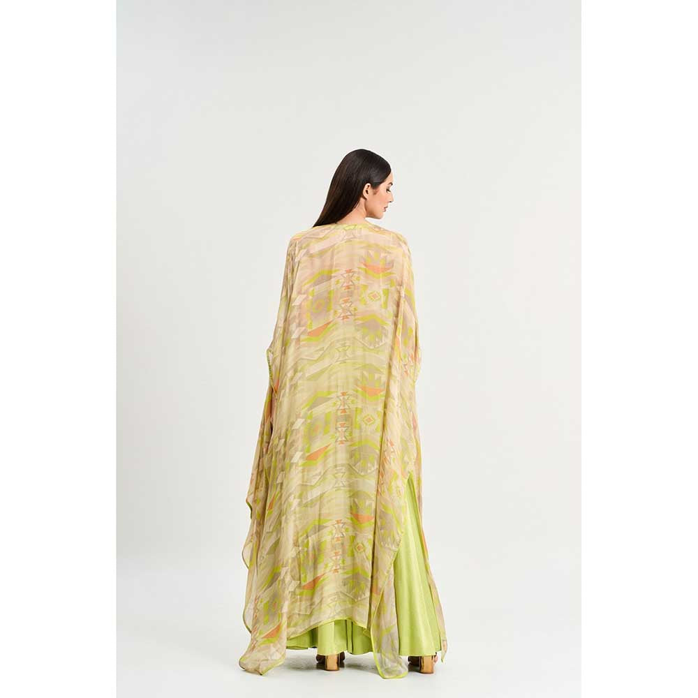 KOSWI Lime Green Geometric Print Cape