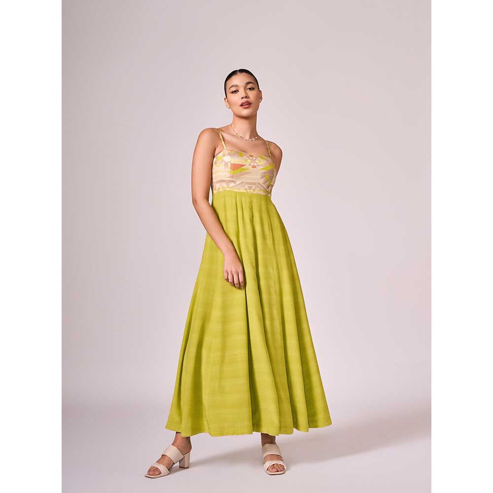 KOSWI Lime Green Geometric Print Maxi Dress