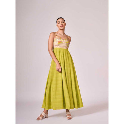 KOSWI Lime Green Geometric Print Maxi Dress