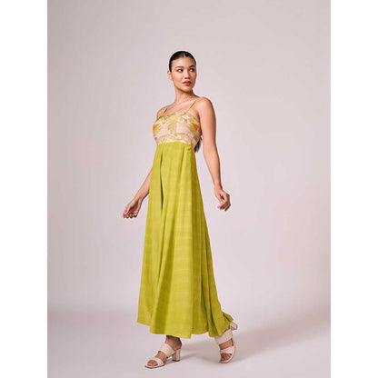 KOSWI Lime Green Geometric Print Maxi Dress