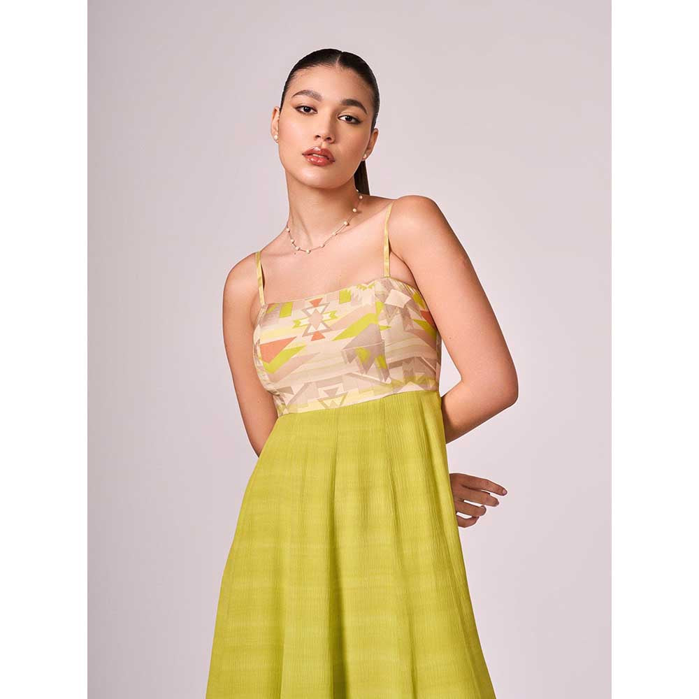 KOSWI Lime Green Geometric Print Maxi Dress