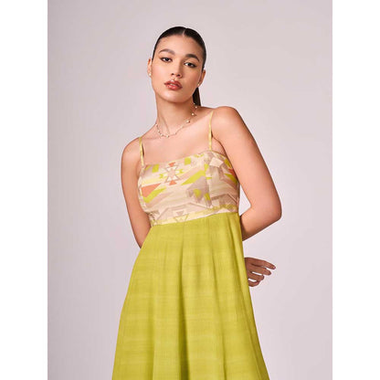 KOSWI Lime Green Geometric Print Maxi Dress