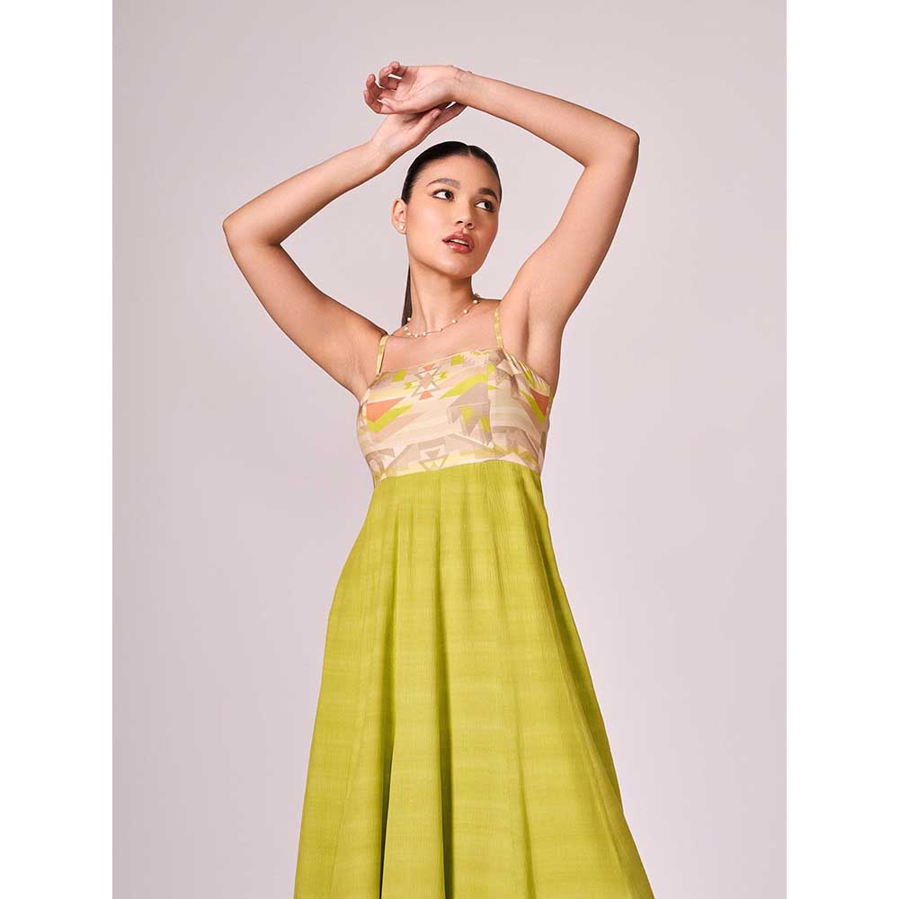 KOSWI Lime Green Geometric Print Maxi Dress