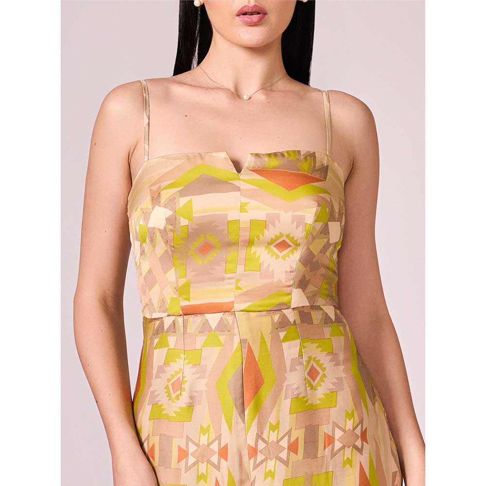 KOSWI Lime Green Geometric Print Slit Dress