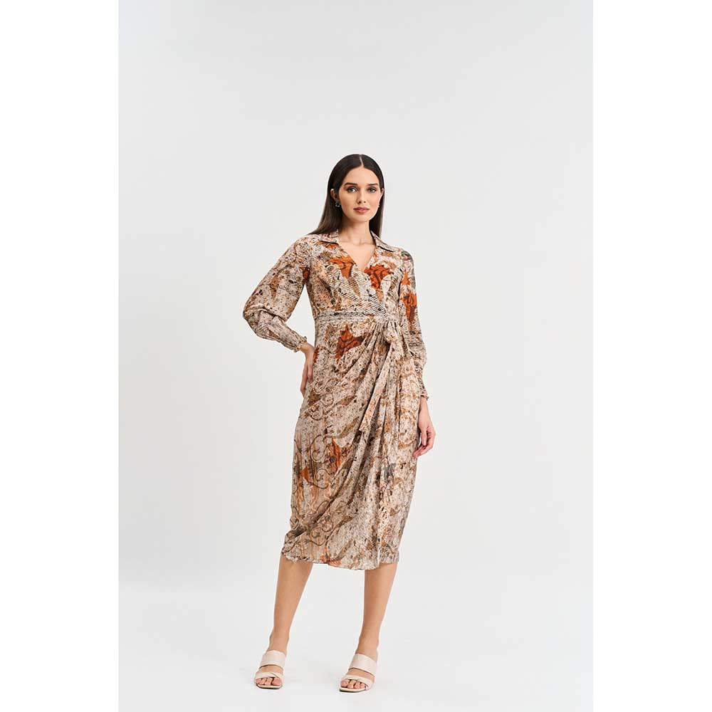 KOSWI Browns Abstract Print Midi Dress