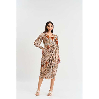 KOSWI Browns Abstract Print Midi Dress