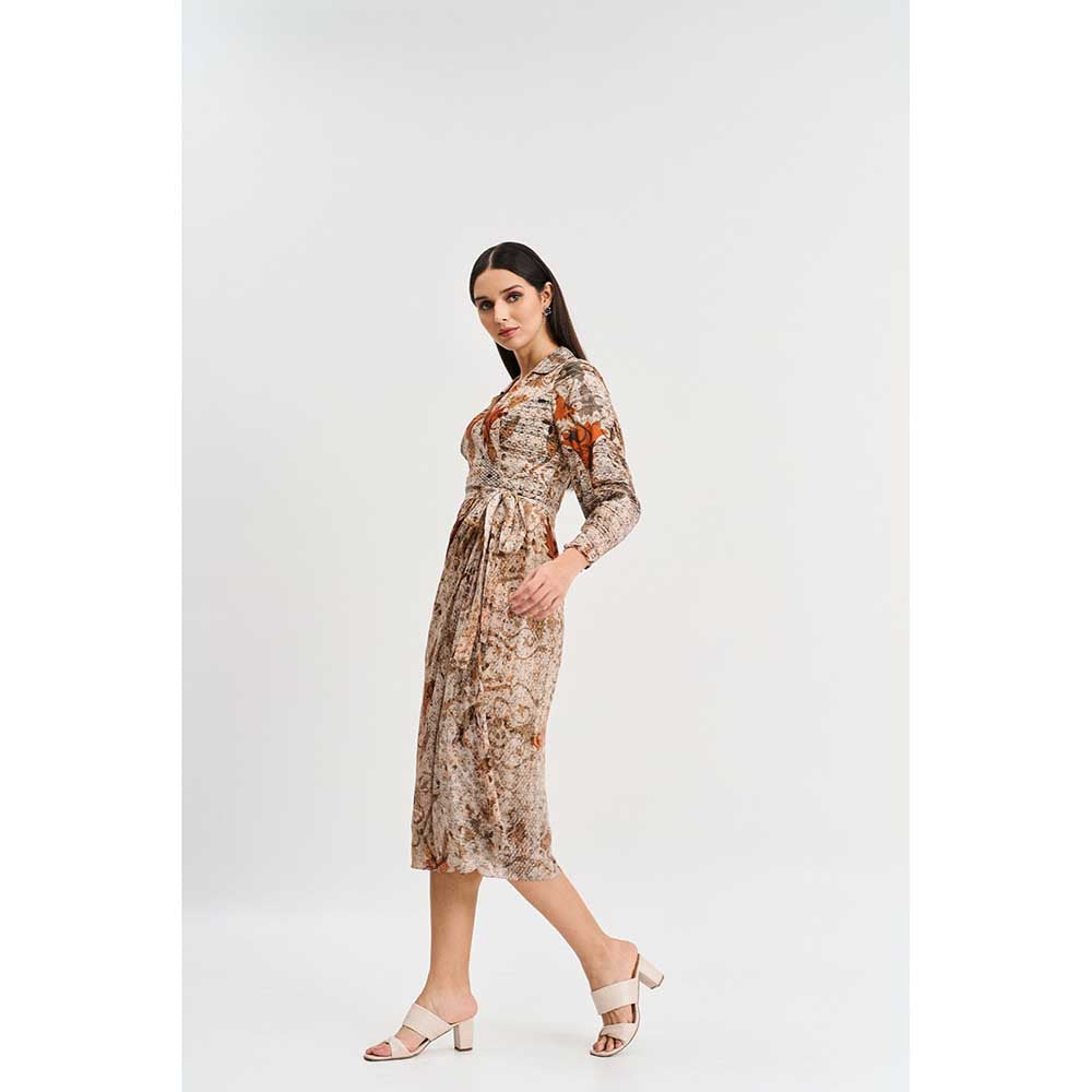 KOSWI Browns Abstract Print Midi Dress