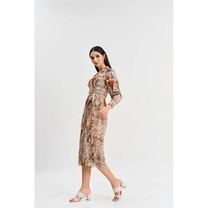 KOSWI Browns Abstract Print Midi Dress